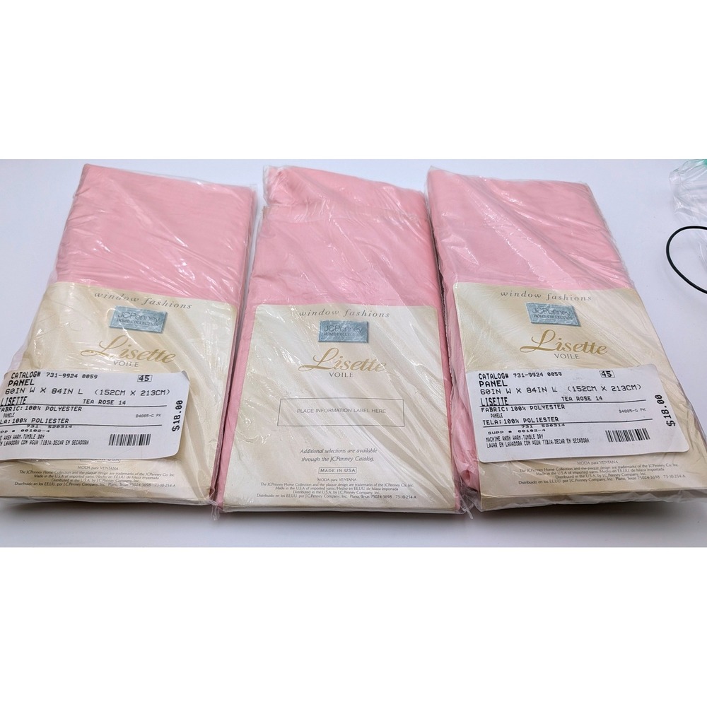 Vintage JCPenney Lisette Voile Curtain Panels Tea Rose Pink 60x84 Lot of 4 New